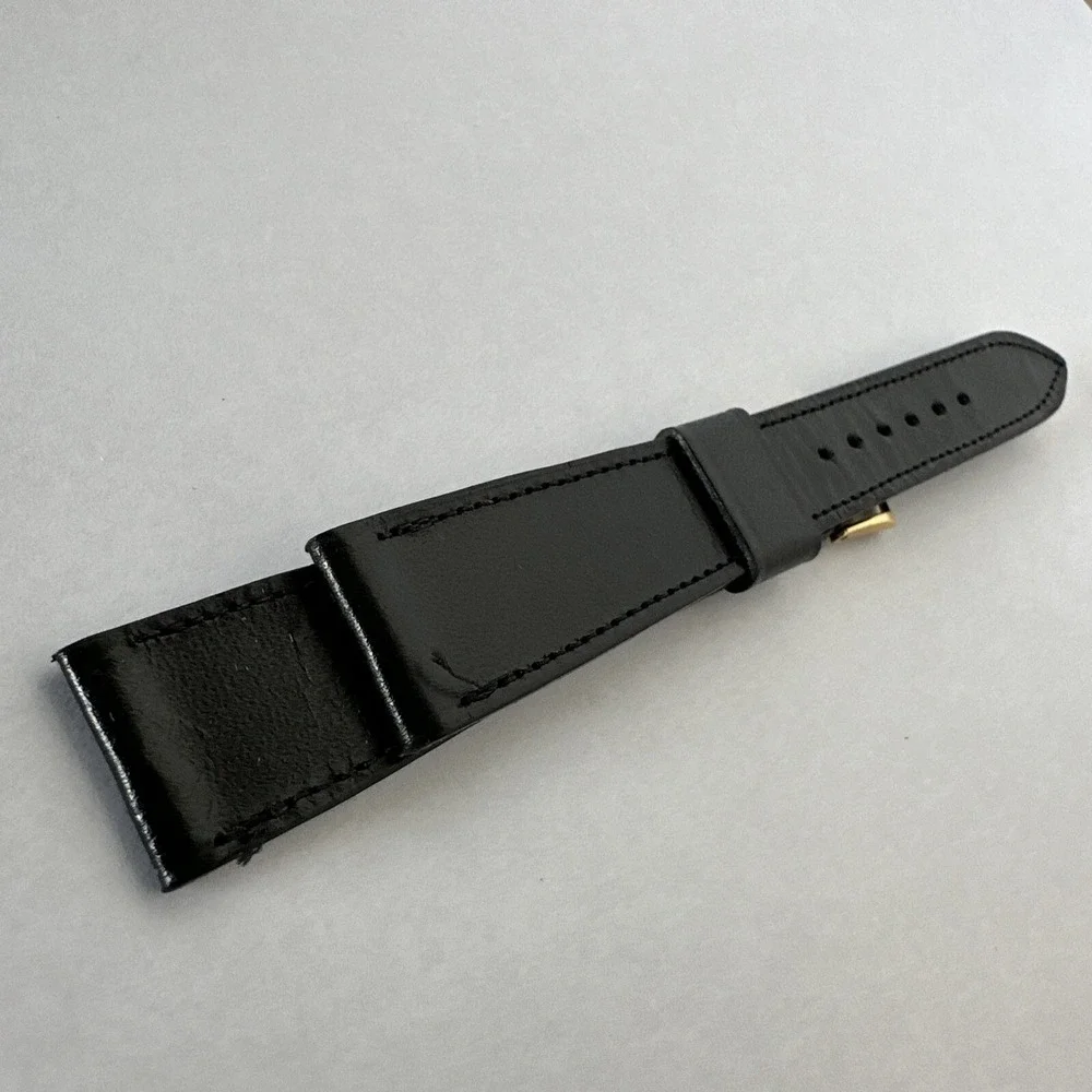 Speidel USA Vintage Black Genuine Cowhide Saddle Leather Watch Strap 3/4‎ L Gold